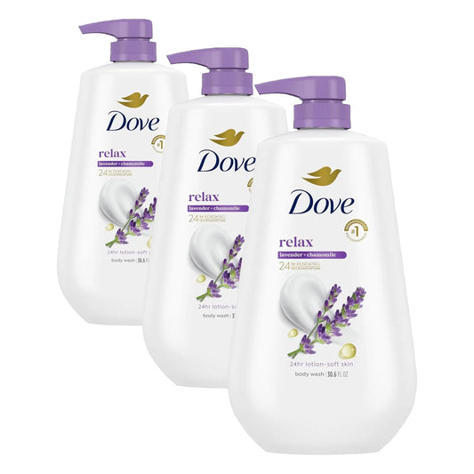 Dove Body Wash Relax Lavender Oil & Chamomile Pump, Sulfate Free, 30.6 Fl Oz (Pack of 3)