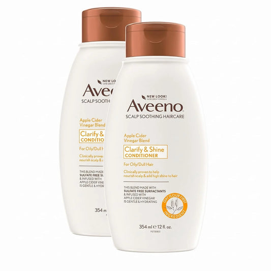 Aveeno Apple Cider Vinegar Sulfate-Free Conditioner for Balance & High Shine, Daily Moisturizing & Scalp Soothing Conditioner for Oily or Dull Hair, Paraben & Dye-Free, 12oz (Pack of 2)