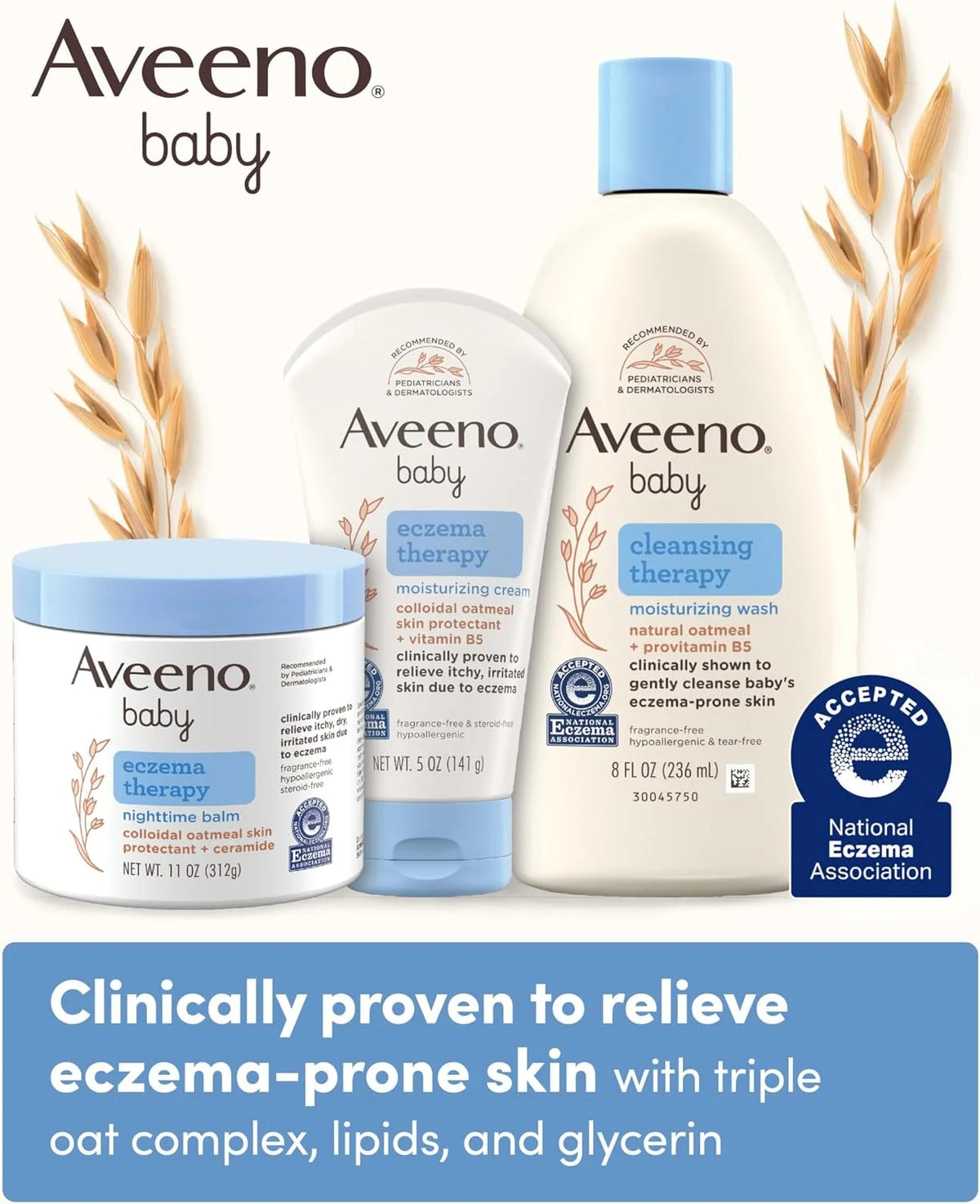 Aveeno Baby Eczema Therapy Nighttime Balm, Fragrance Free, Travel Size, 1oz
