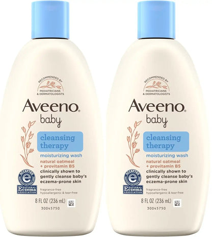 Aveeno Baby Cleansing Therapy Moisturizing Baby Body Wash with Natural Oatmeal & ProVitamin B5, Gentle Tear-Free Baby-Bath Wash for Sensitive & Eczema-Prone Skin, Hypoallergenic, 8 oz (Pack of 2)