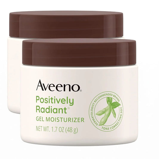 Aveeno Positively Radiant Daily Gel Facial Moisturizer with Hyaluronic Acid & Tone-Correcting Soy,Hydrating & Brightening Gel Face Cream Evens Skin Tone-& Texture,Hypoallergenic,1.7 oz,(Pack of 2)