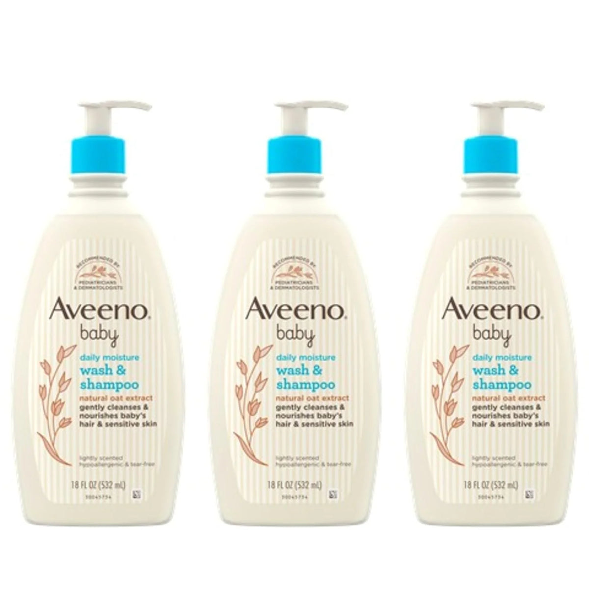 Aveeno Baby Gentle Body Wash & Shampoo, 3 Pack, 3 x 18 fl. oz