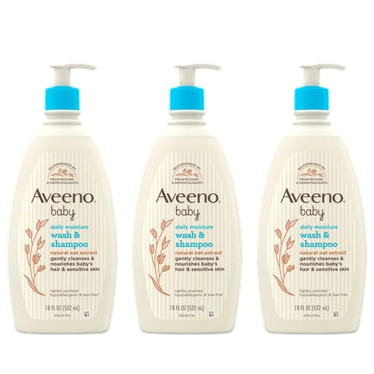 Aveeno Baby Gentle Body Wash & Shampoo, 3 Pack, 3 x 18 fl. oz