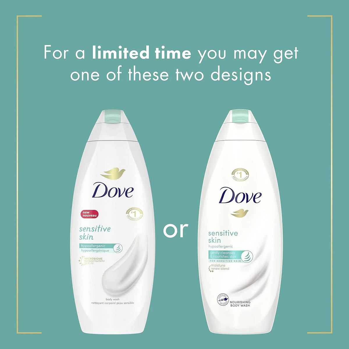 Dove Body Wash, Sensitive Skin Pump,34 Fl Oz (Pack of 2)