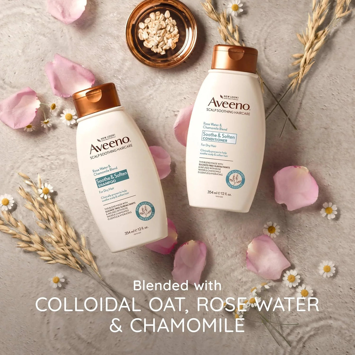 Aveeno Rose Water & Chamomile Shampoo for Dry Hair, Hydrating, 12 fl oz