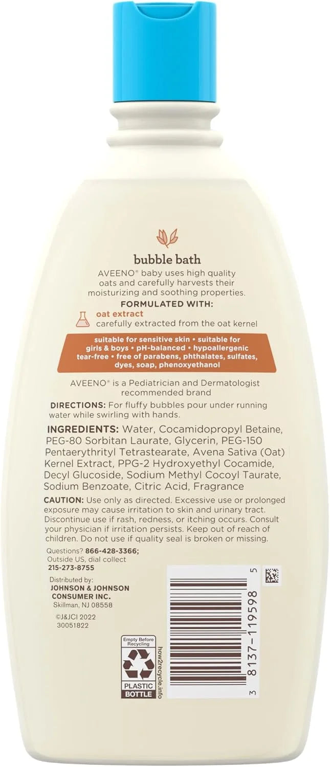 Aveeno Baby Sensitive Skin Bubble Bath with Oat Extract, 19.2 fl oz