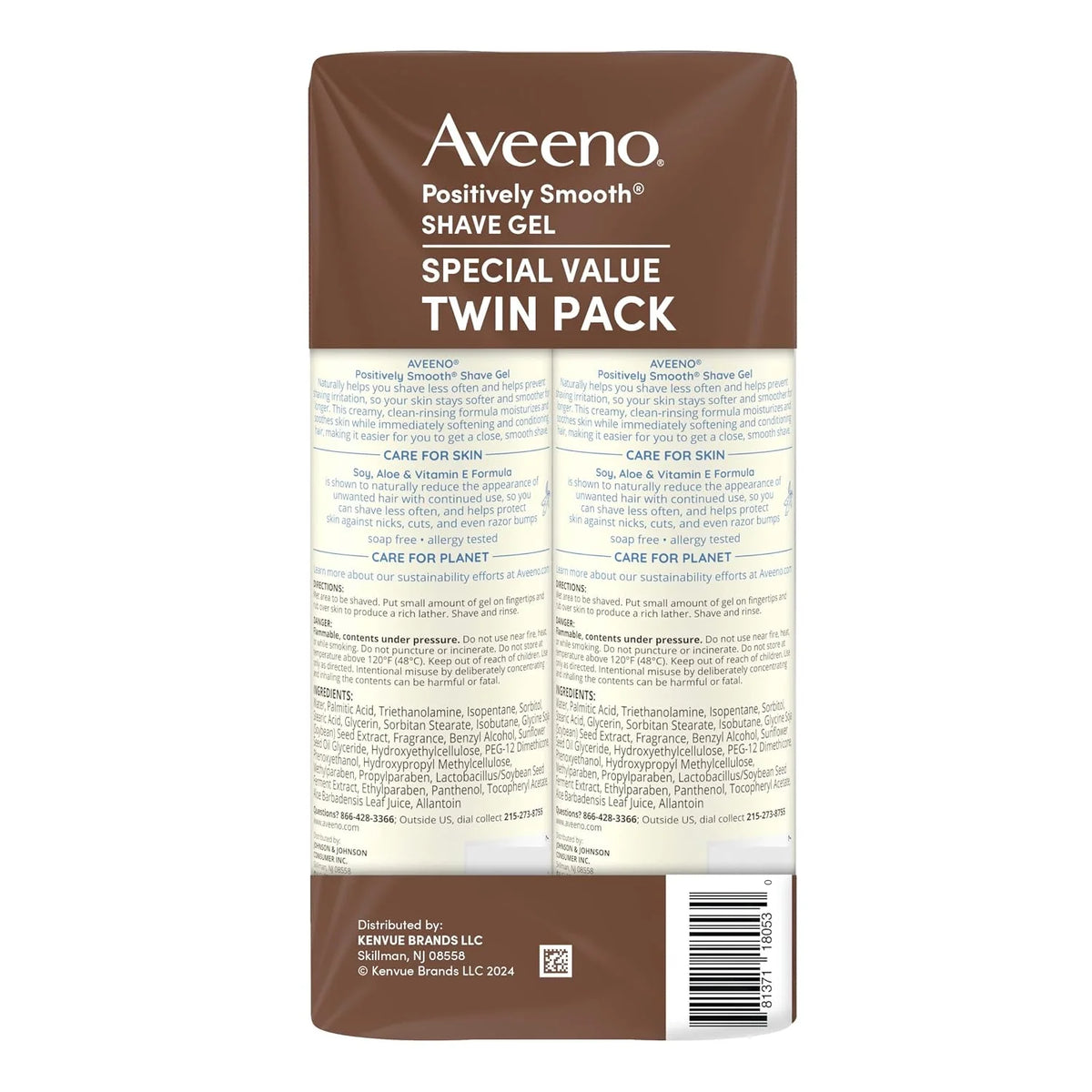Aveeno Positively Smooth Moisturizing Shave Gel, Twin Pack, 2 x 7 oz