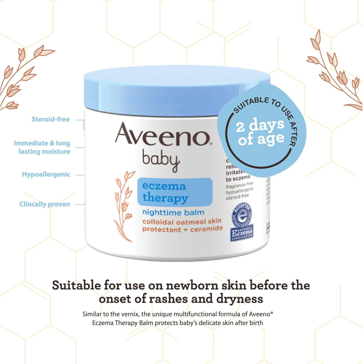 Aveeno Baby Eczema Therapy Nighttime Balm, Fragrance Free, Travel Size, 1oz