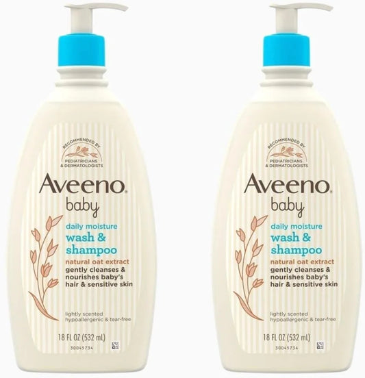 Aveeno Baby Wash and Shampoo, Lightly Scented, 18 Fluid Ounce, (Pack of 2)