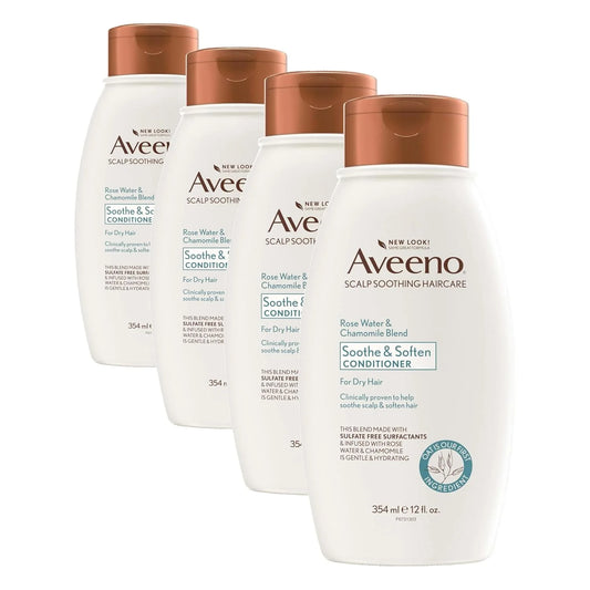 Aveeno Rose Water & Chamomile Conditioner for Dry Hair, Hydrating, 12 Fl Oz (Pack of 4)