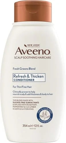 Aveeno, Fresh Greens Blend Sulfate-Free Conditioner with Rosemary, Peppermint & Cucumber to Thicken & Nourish, Clarifying & Volumizing for Thin or Fine Hair, Paraben-Free, 12oz