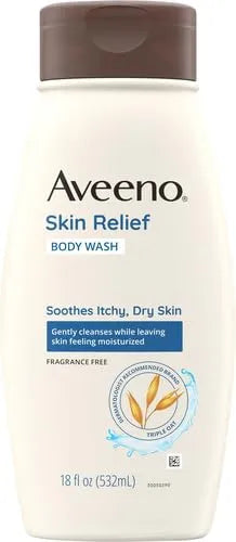 Aveeno Skin Relief Body Wash for Sensitive Skin, Fragrance-Free, 18 Fl Oz (Pack of 12)