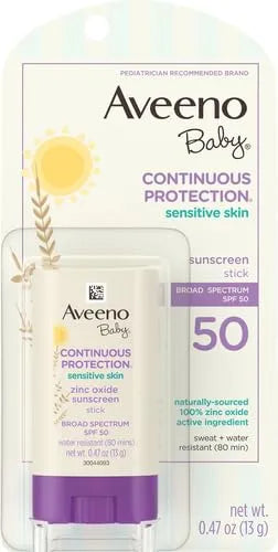 Aveeno Baby Continuous Protection Mineral Sunscreen Stick for Sensitive Skin w/Broad Spectrum SPF 50 Protection for Face&Body, Naturally Sourced 100% Zinc Oxide, Travel Size, 0.47 Ounce (Pack of 12)