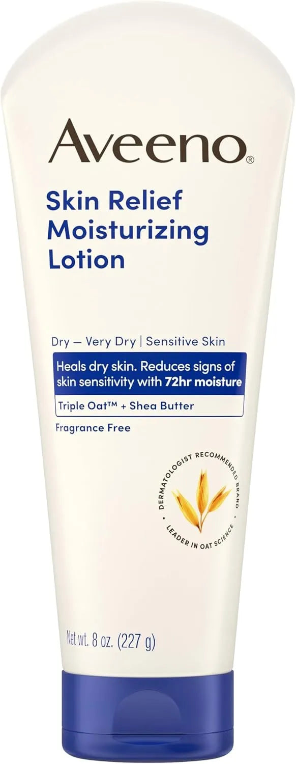Aveeno Skin Relief Moisturizing Lotion, Fragrance-Free, 8 Fl Oz (Pack of 12)