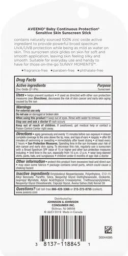 Aveeno Baby Continuous Protection Mineral Sunscreen Stick for Sensitive Skin w/Broad Spectrum SPF 50 Protection for Face&Body, Naturally Sourced 100% Zinc Oxide, Travel Size, 0.47 Ounce (Pack of 12)