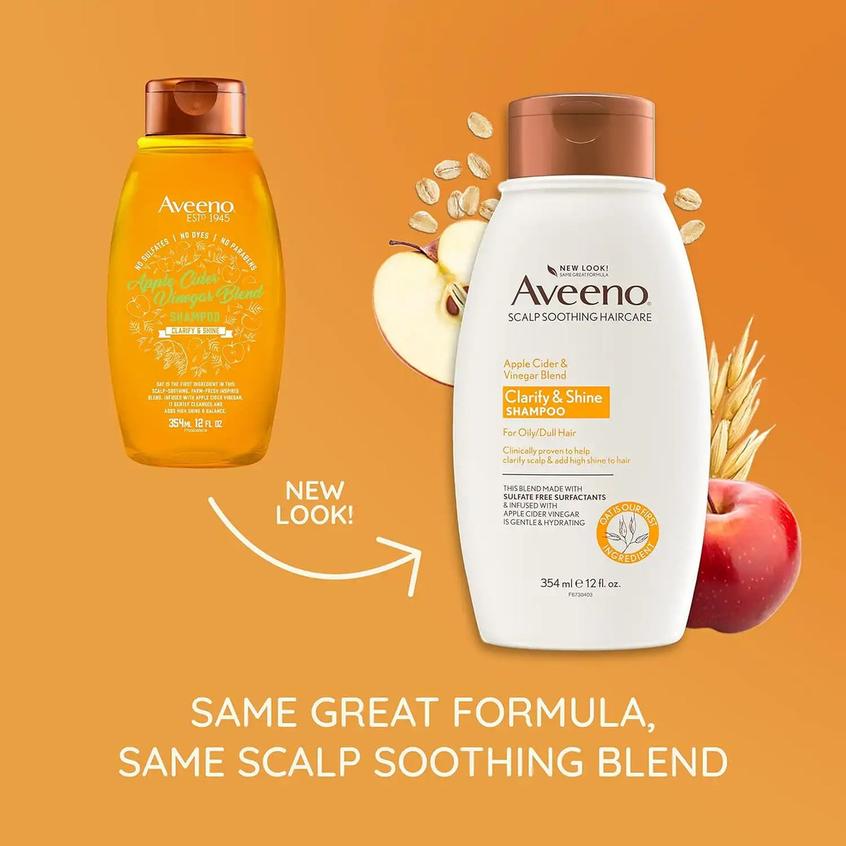 Aveeno Shampoo, 12 Fl Oz, Pack of 2 | Scalp Soothing | Apple Cider Vinegar Blend