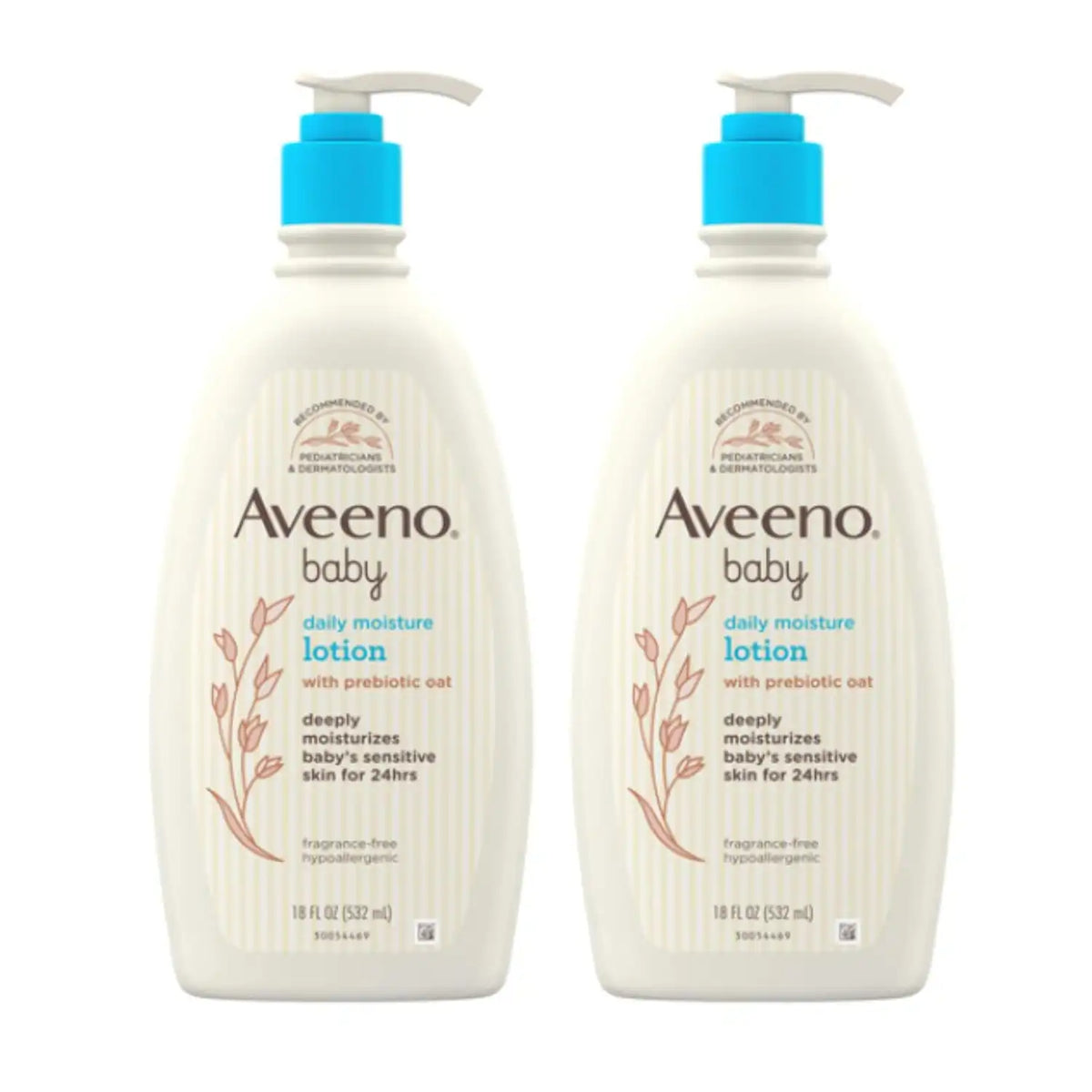 Aveeno Baby Daily Moisture Body Lotion, Fragrance-Free, 18 fl oz, 2 Pack