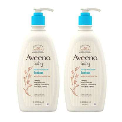 Aveeno Baby Daily Moisture Body Lotion, Fragrance-Free, 18 fl oz, 2 Pack