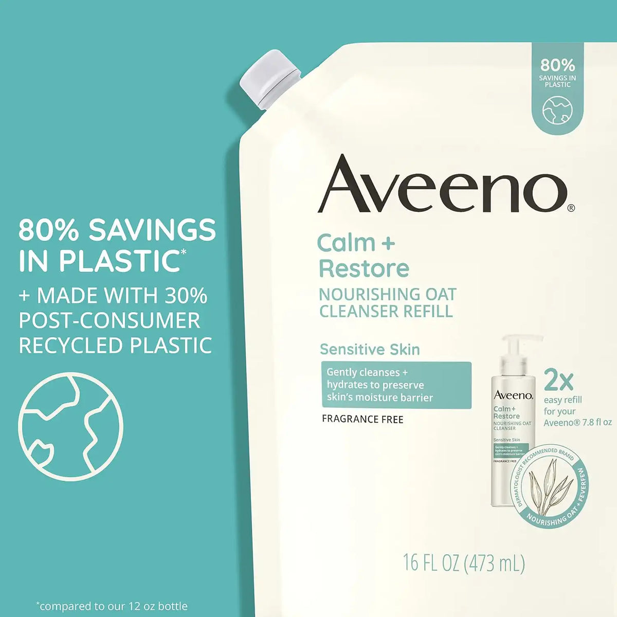 Aveeno Calm + Restore Facial Cleanser Refill Pouch, 16 fl. oz