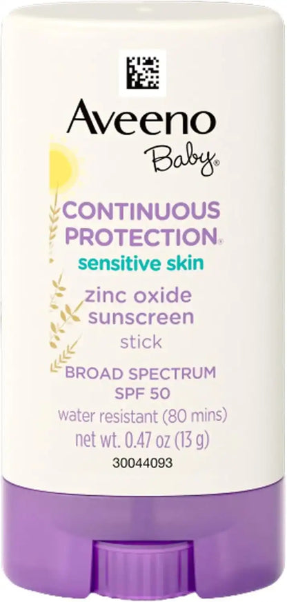 Aveeno Baby Continuous Protection Mineral Sunscreen Stick for Sensitive Skin w/Broad Spectrum SPF 50 Protection for Face&Body, Naturally Sourced 100% Zinc Oxide, Travel Size, 0.47 Ounce (Pack of 12)