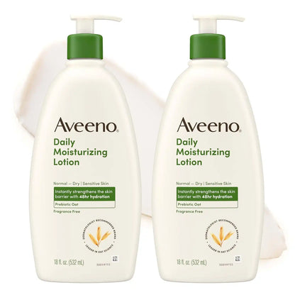 Aveeno Daily Moisturizing Body Lotion, Fragrance-Free, 2 x 18 fl. oz