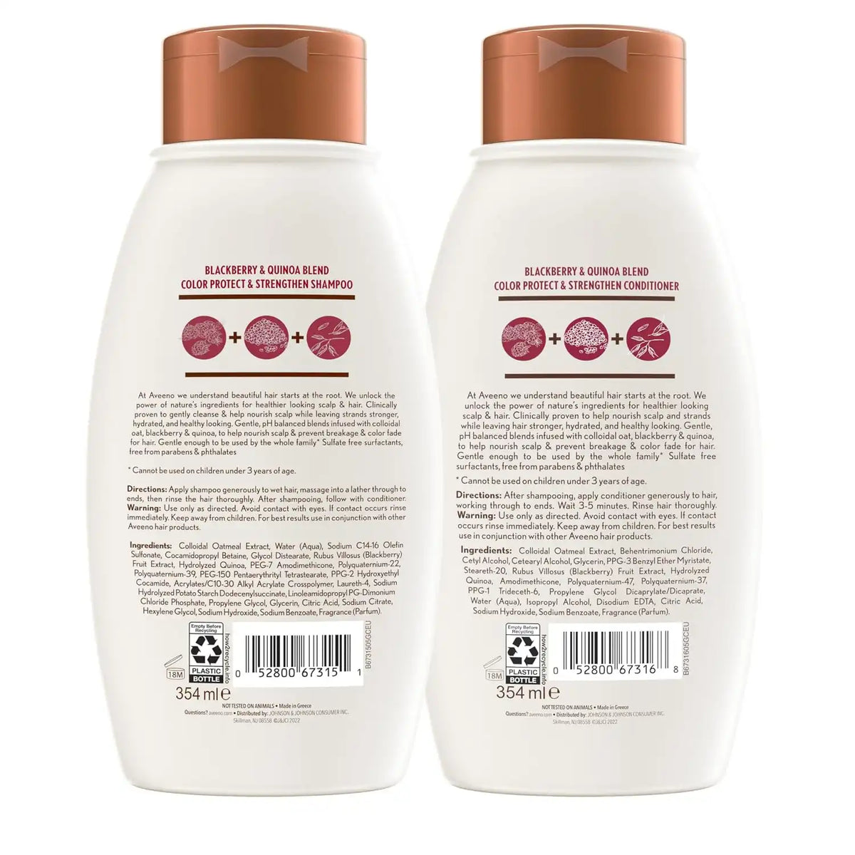 Aveeno Color Protect & Strengthen+ Blackberry & Quinoa Conditioner and Shampoo Set - Fresh Scent, 12 Fl Oz Each