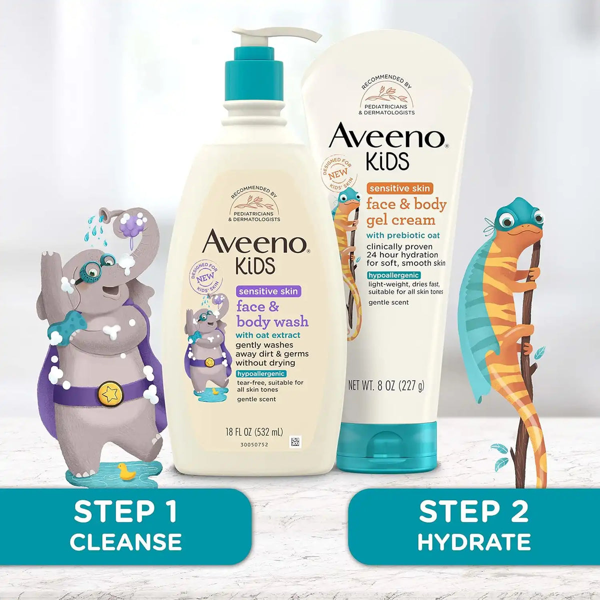 Aveeno Kids Sensitive Skin Face & Body Gel Cream, Hypoallergenic, 8 oz