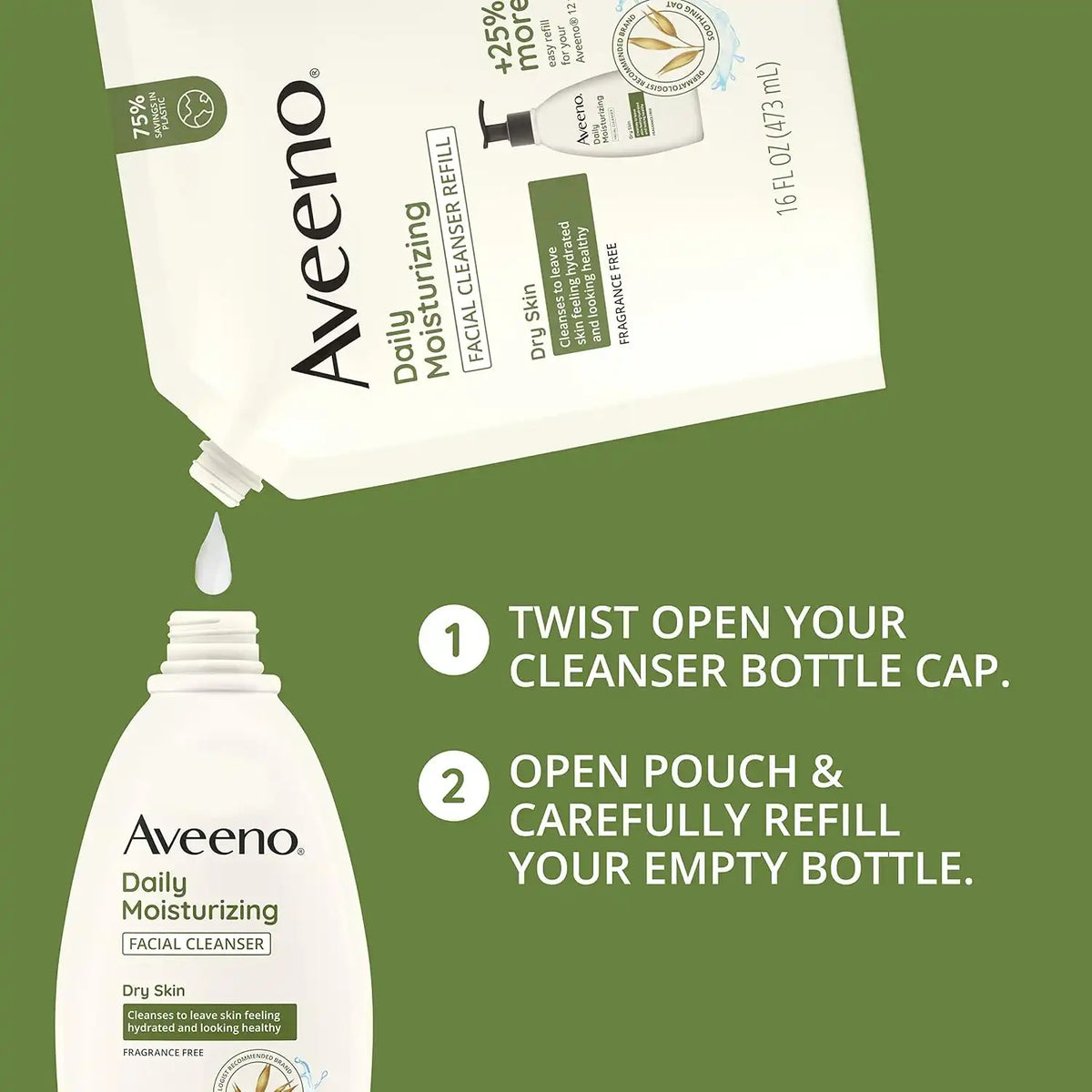 Aveeno Daily Moisturizing Facial Cleanser, Fragrance-Free, 16 fl oz