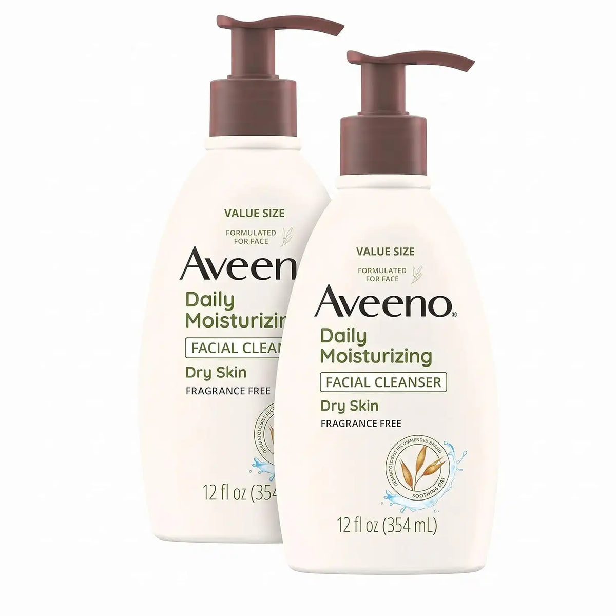 Aveeno Daily Moisturizing Facial Cleanser for Dry Skin,Gentle Face Cleanser with Soothing Oat for Skin that Feels Soft & Supple,Removes Dirt,Oil and Impurities,Fragrance Free,12 FL OZ,(Pack of 2)