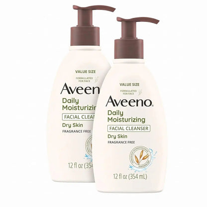 Aveeno Daily Moisturizing Facial Cleanser for Dry Skin,Gentle Face Cleanser with Soothing Oat for Skin that Feels Soft & Supple,Removes Dirt,Oil and Impurities,Fragrance Free,12 FL OZ,(Pack of 2)