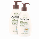 Aveeno Daily Moisturizing Facial Cleanser for Dry Skin,Gentle Face Cleanser with Soothing Oat for Skin that Feels Soft & Supple,Removes Dirt,Oil and Impurities,Fragrance Free,12 FL OZ,(Pack of 2)