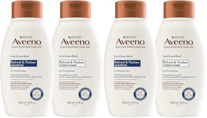 Aveeno Fresh Greens Shampoo and Conditioner Set,Sulfate Free,Clarifying & Volumizing for Thin or Fine Hair,Rosemary Peppermint Cucumber Nourish & Thicken,Color Safe Paraben Free,12 Fl Oz,(Pack of 4)