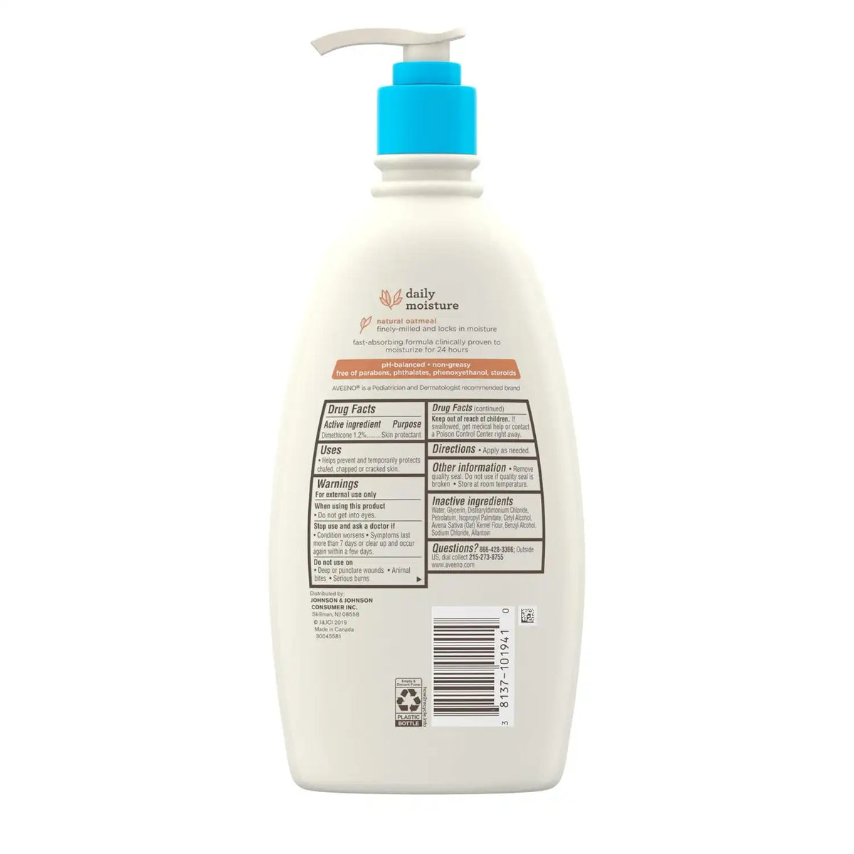 Aveeno Baby Daily Moisture Lotion for Delicate Skin with Natural Colloidal Oatmeal & Dimethicone, Hypoallergenic, Fragrance-, Phthalate- & Paraben-Free, 3 x 18 fl. oz