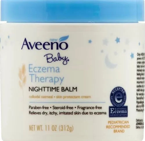 Aveeno Baby Eczema Therapy Nighttime Body Balm, Moisturizing Eczema Balm for Babies with Colloidal Oat & Ceramide, Soothes Dry, Itchy Skin, Hypoallergenic, Fragrance & Steroid Free, 11 oz (Pack of 12)