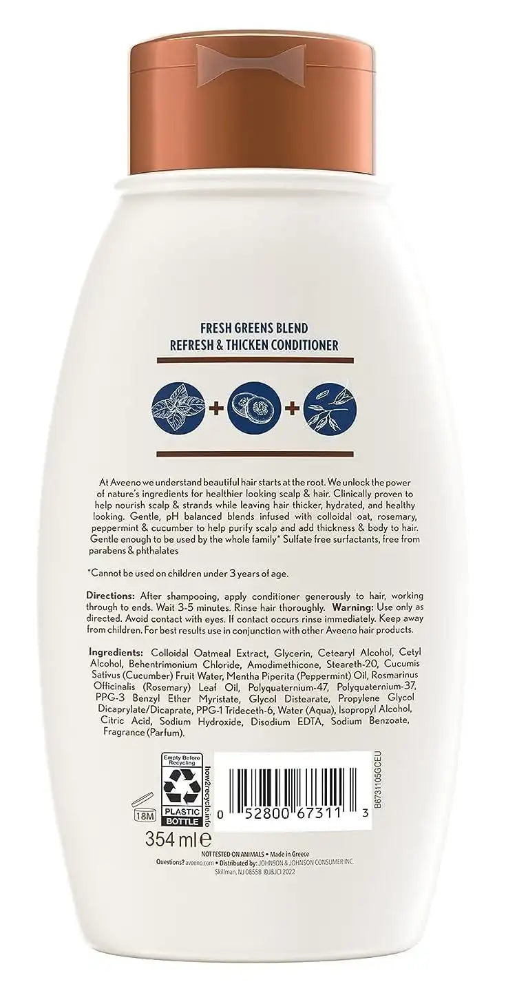 Aveeno Fresh Greens Blend Natural Volumizing Conditioner, Cucumber, Rosemary, for Fine Hair, 12 fl oz (Pack of 2)