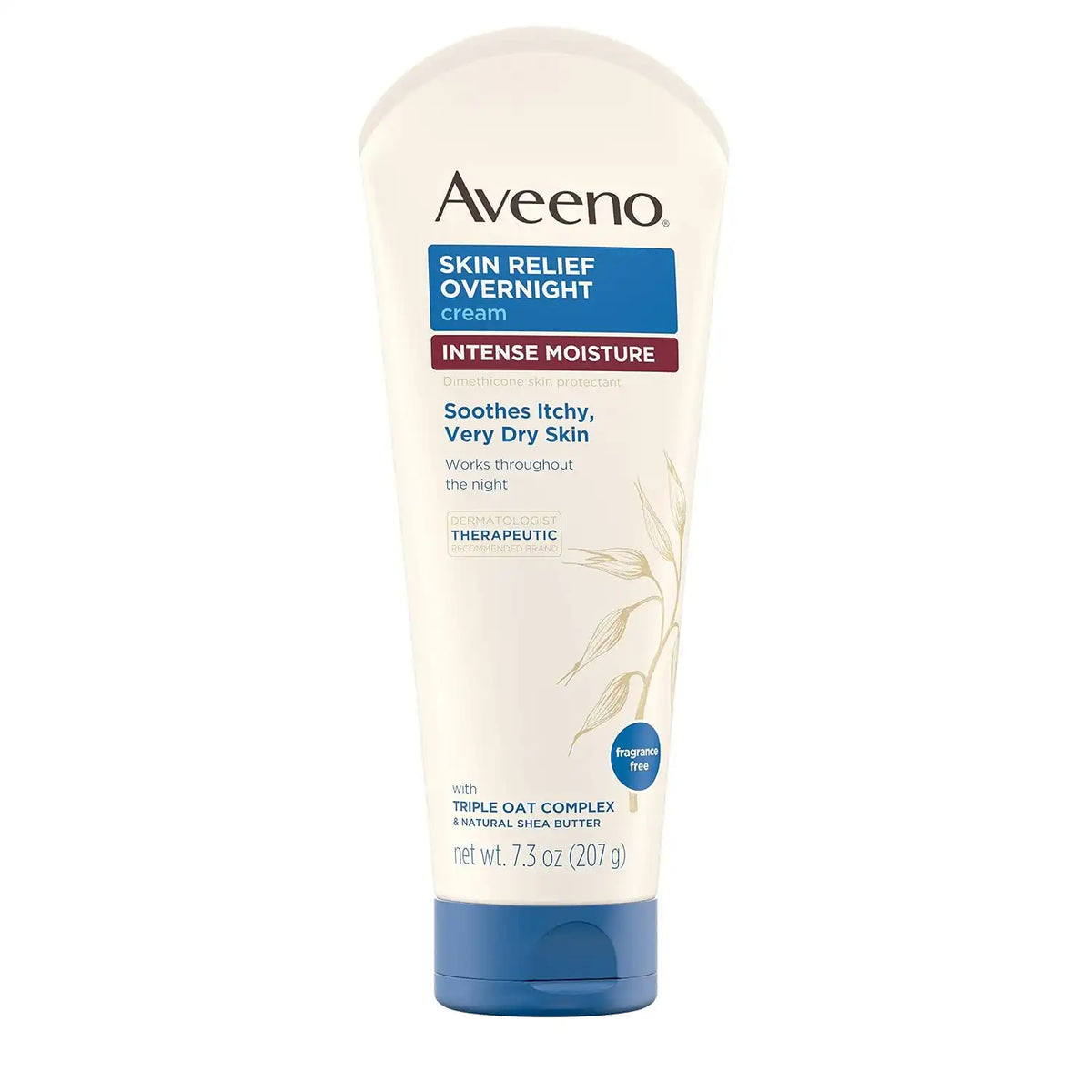 Aveeno Skin Relief Overnight Intense Moisture Cream with Triple Oat Complex & Natural Shea Butter, Therapeutic Dimethicone Skin Protectant for Dry Itchy Skin Relief, Fragrance- & Steroid-Free, 7.3 oz