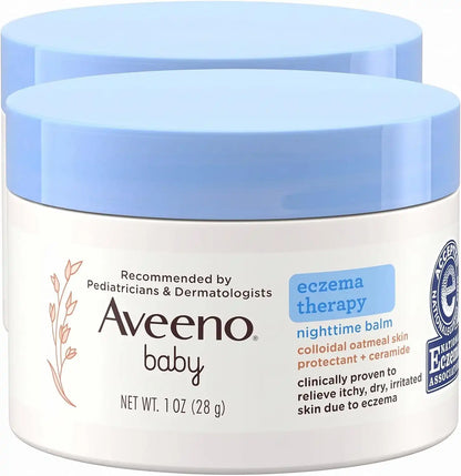 Aveeno Baby Eczema Therapy Nighttime Moisturizing Balm, Colloidal Oatmeal & Ceramide, Soothes & Relieves Dry, Itchy Skin from Eczema, Hypoallergenic, Fragrance-Free, Travel Size, 1 oz (Pack of 2)