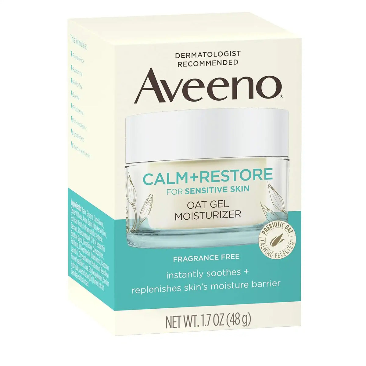 Aveeno Calm + Restore Oat Gel Facial Moisturizer for Sensitive Skin, Lightweight Gel Cream Face Moisturizer with Prebiotic Oat & Feverfew, Hypoallergenic, Fragrance- & Paraben-Free, 1.7 oz (Pack of 5)