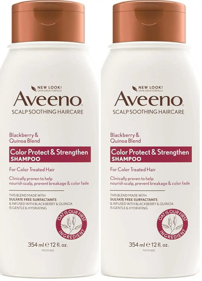 OGX Aveeno Color Protect Strengthen+ Blackberry Quinoa Shampoo, Fresh, 12 Fl Oz (Pack of 2)