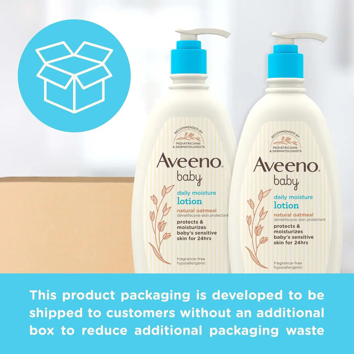 Aveeno Baby Daily Moisture Body Lotion, Fragrance-Free, 18 fl oz, 2 Pack