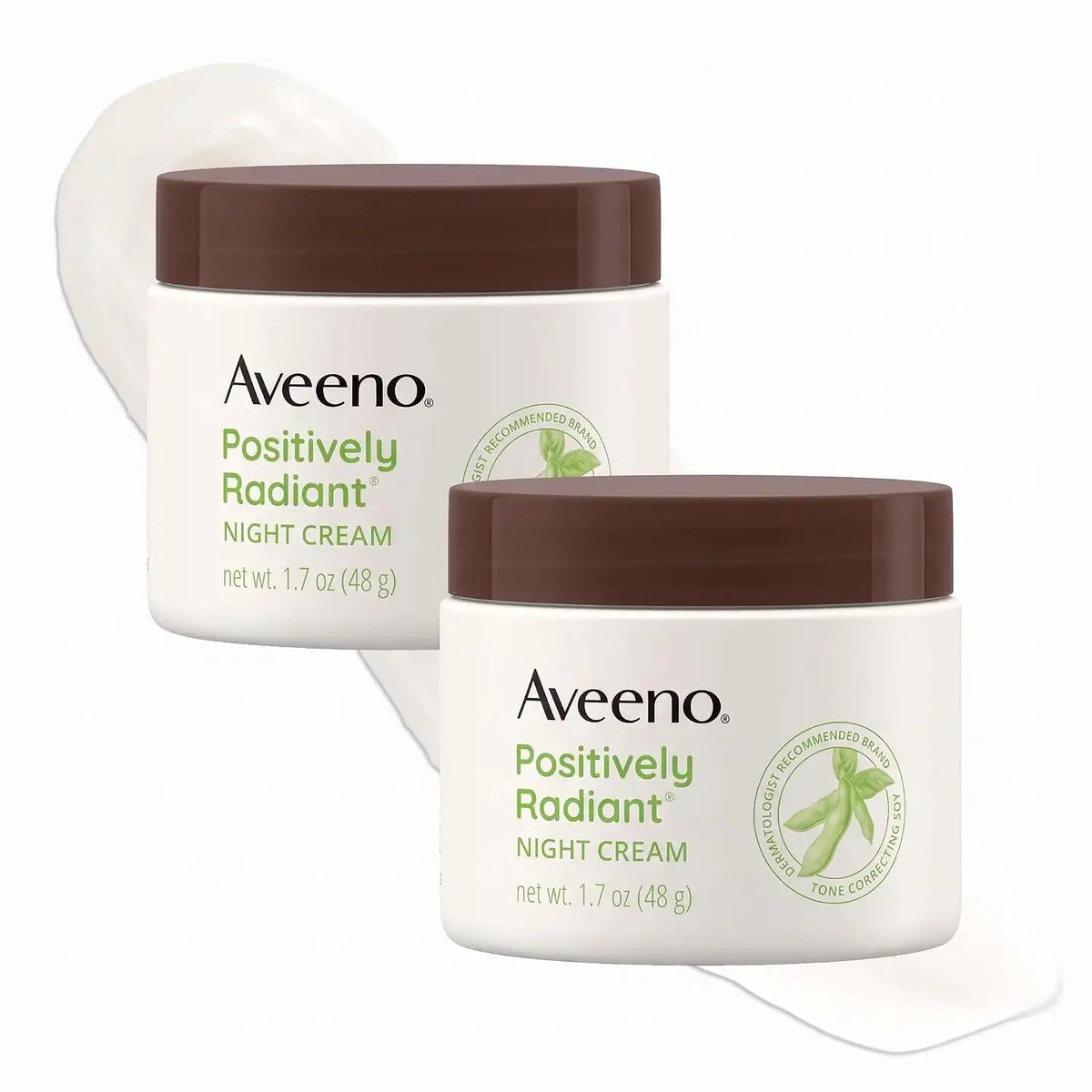 Aveeno Positively Radiant Moisturizing Face & Neck Night Cream with Tone Correcting Soy & Niacinamide,Night Cream Targets Dull Skin-& Evens Skin Tone-& Texture,Hypoallergenic,1.7 oz,(Pack of 2)
