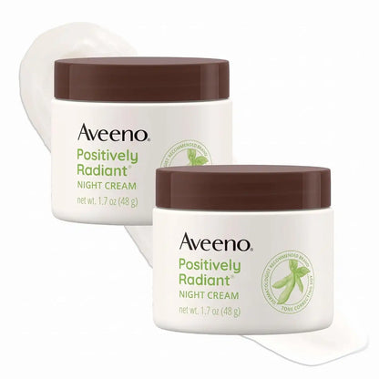 Aveeno Positively Radiant Moisturizing Face & Neck Night Cream with Tone Correcting Soy & Niacinamide,Night Cream Targets Dull Skin-& Evens Skin Tone-& Texture,Hypoallergenic,1.7 oz,(Pack of 2)