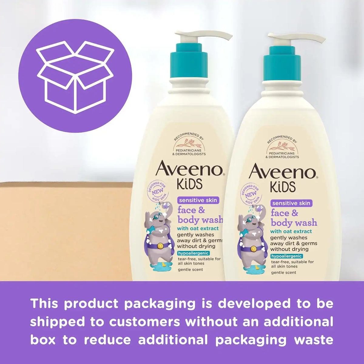 Aveeno Kids Sensitive Skin Face and Body Wash with Oat Extract,Gently Washes Away Dirt and Germs Without Drying,Tear-Free,Hypoallergenic Kids Body Wash,18 fl. oz,(Pack of 4)