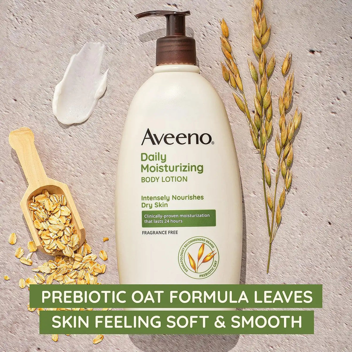 Aveeno Daily Moisturizing Body Lotion with Soothing Prebiotic Oat, Gentle Lotion Nourishes Dry Skin With Moisture, Paraben-, Dye- & Fragrance-Free, Non-Greasy & Non-Comedogenic, 12 fl. Oz (Pack of 2)