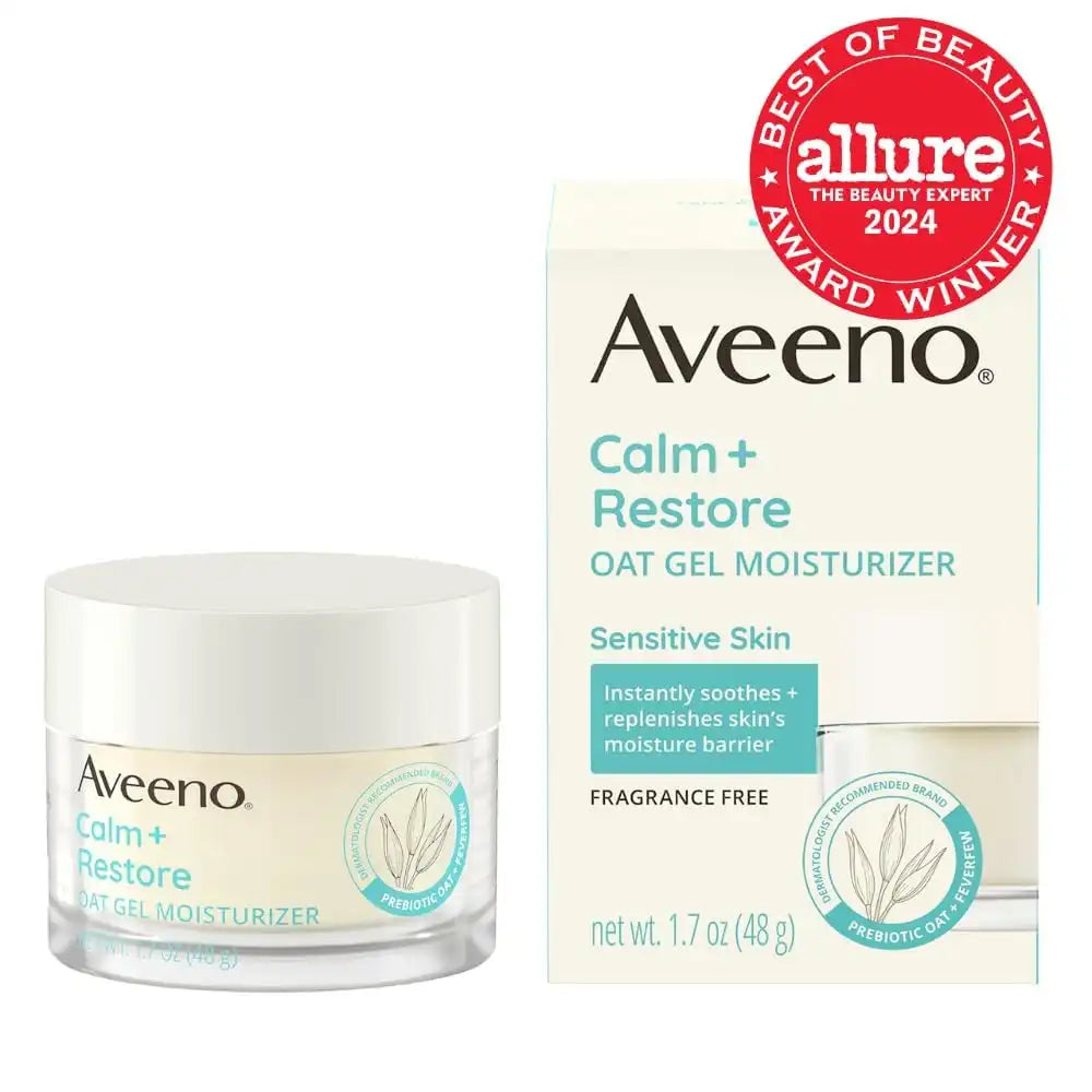 Aveeno Calm+Restore Oat Gel Face Moisturizer for Sensitive Skin, Fast-Absorbing&Lightweight Moisturizer & Face Cream with Prebiotic Oat&Feverfew,Fragrance-Free &Hypoallergenic,1.7 Ounce (Pack of 12)