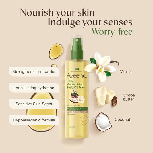 Aveeno Daily Moisturizing Body Oil Mist, Cocoa Butter Vanilla Scent, 6.7 fl. oz