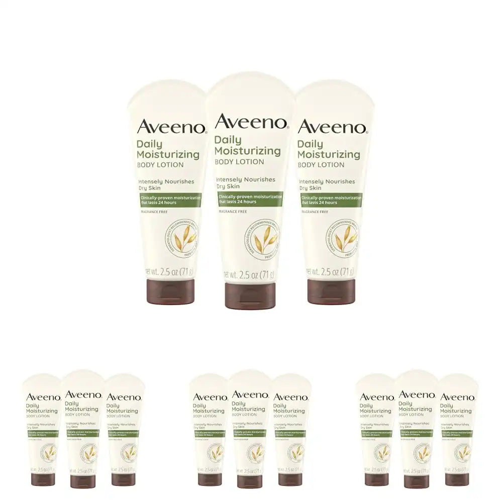 Aveeno Daily Moisturizing Body Lotion, Fragrance-Free, 2.5 Fl Oz (Pack of 12)