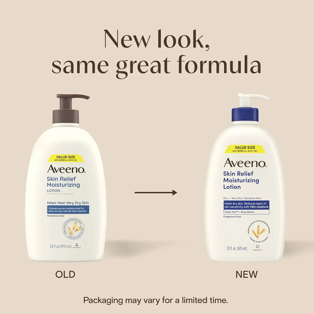 Aveeno Skin Relief Moisturizing Body Lotion Heals VeryDry,Sensitive Skin,Fast-Absorbing Lotion w/Soothing Triple Oat&Shea Butter Formula,Fragrance Free,Non-Comedogenic, 33 Fl Oz (Pack of 6)