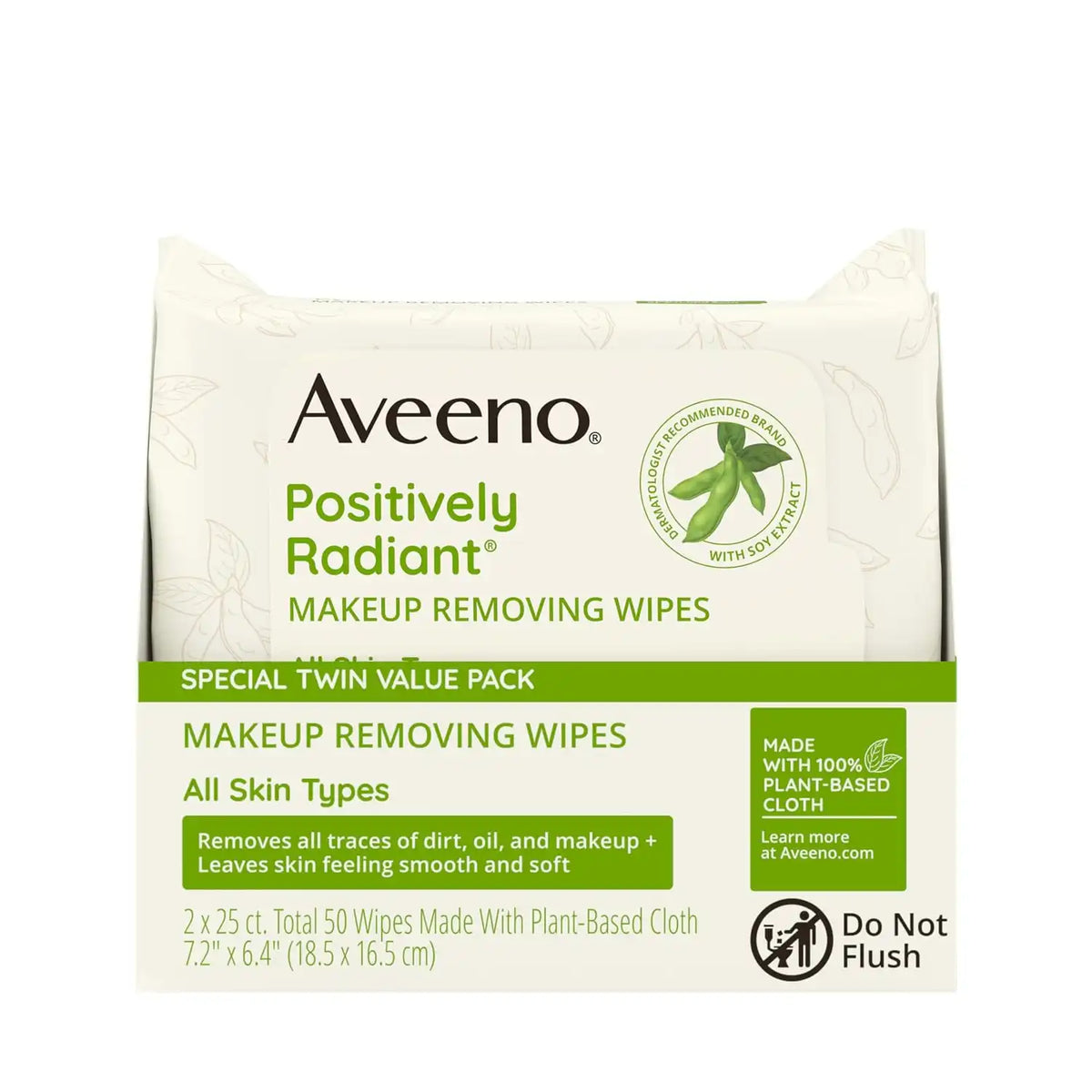 Aveeno Positively Radiant Makeup Remover Wipes, Twin Pack, 2 x 25 Ct, 50 Count (Pack of 12)