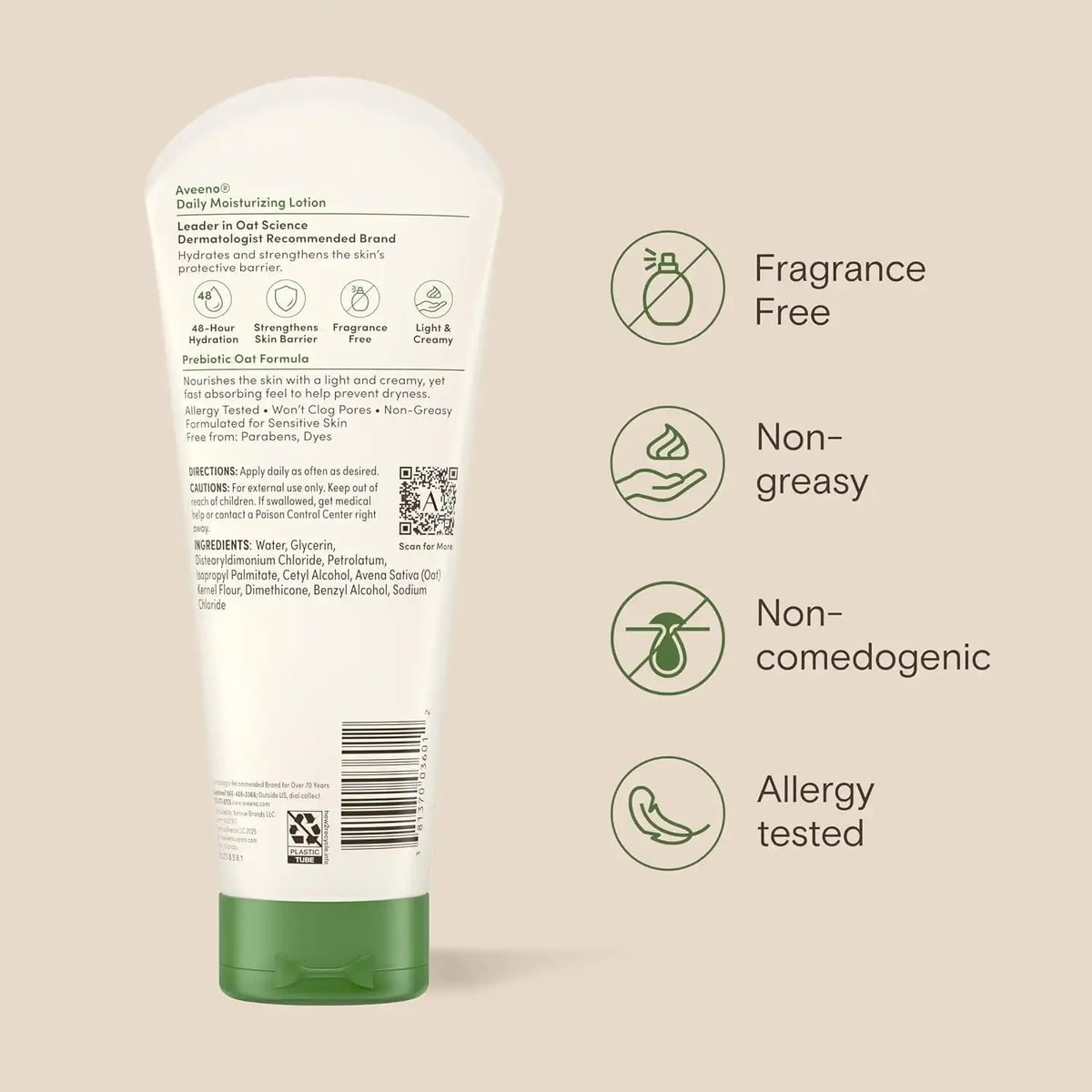 Aveeno Daily Moisturizing Body Lotion, Fragrance-Free, 2.5 Fl Oz (Pack of 12)
